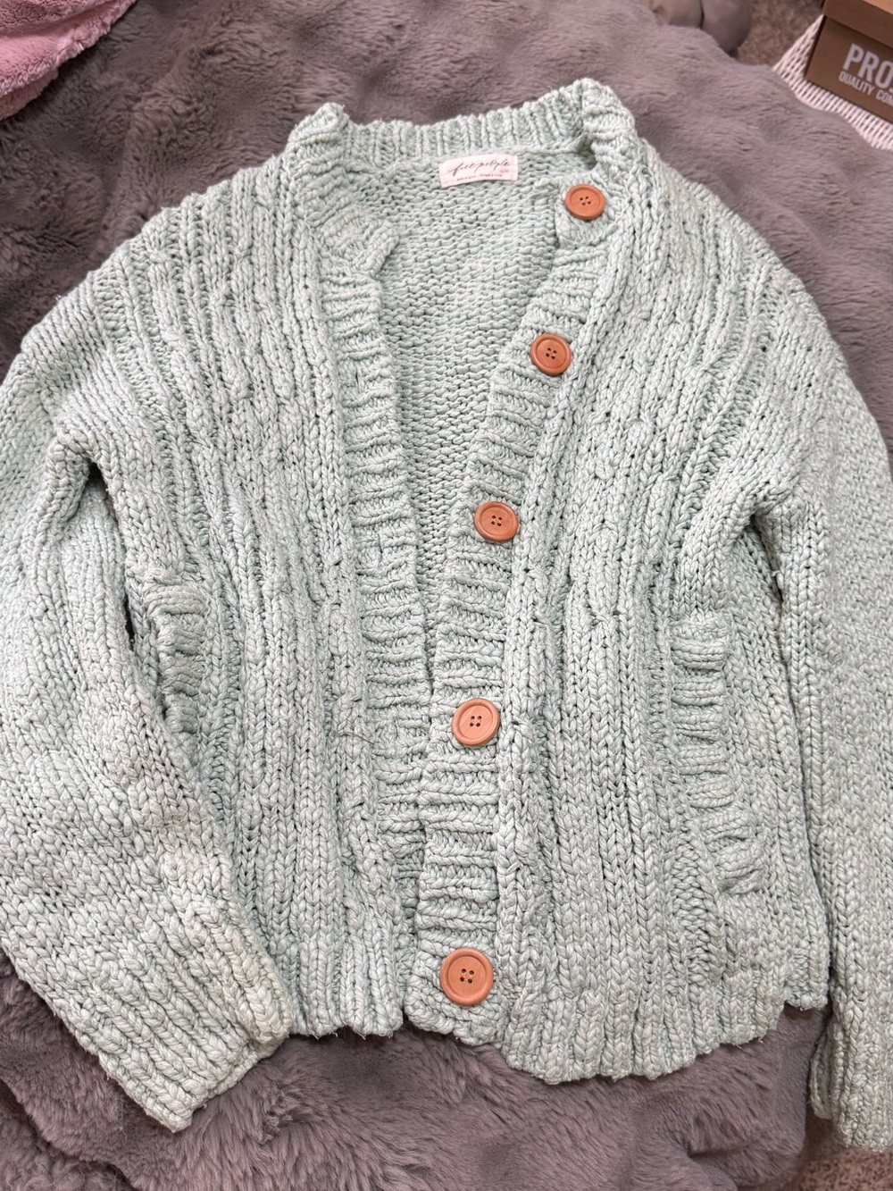 Free People Chunky Knit Raye Cardigan Sweater - Aquafoam